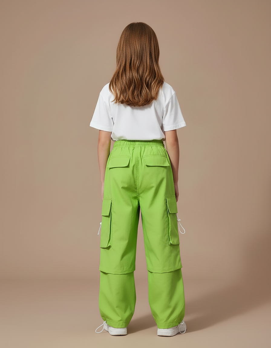 Pantalon Cargo Vert Ample Enfant Poches - Polyester - vue 2