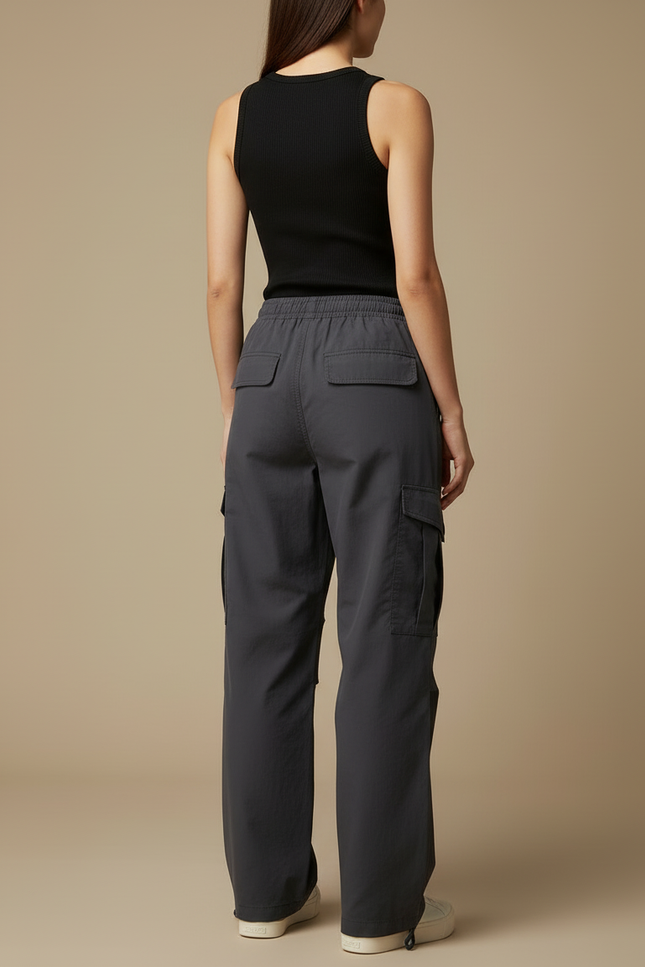 Pantalon Cargo Gris Ample Décontracté Urbain Léger - Polyester - vue 2