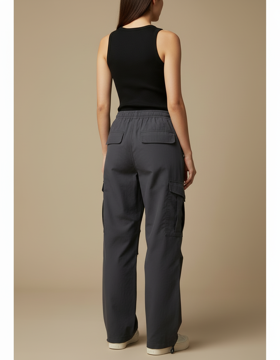 Pantalon Cargo Gris Ample Décontracté Urbain Léger - Polyester - vue 2