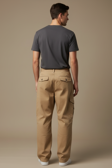 Pantalon Cargo Beige Ample Coton Multi-Poches Homme - Toile - vue 2