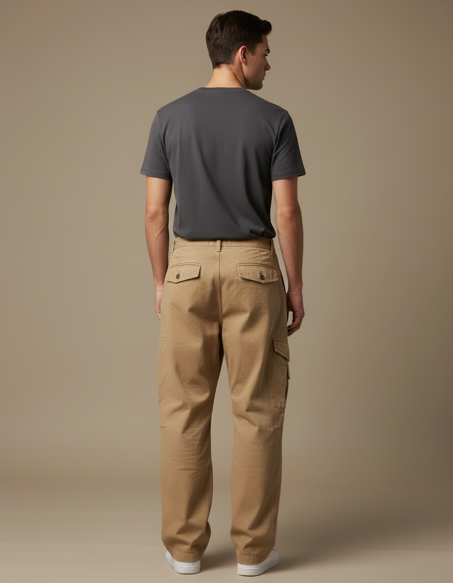 Pantalon Cargo Beige Ample Coton Multi-Poches Homme - Toile - vue 2