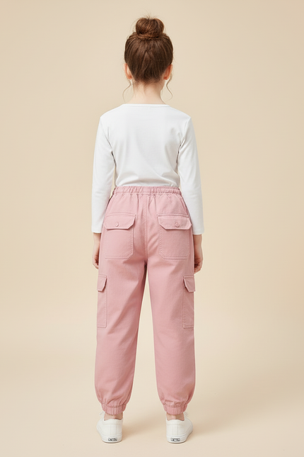 Pantalon Cargo Rose Ample Coton Fille Poches - vue 2