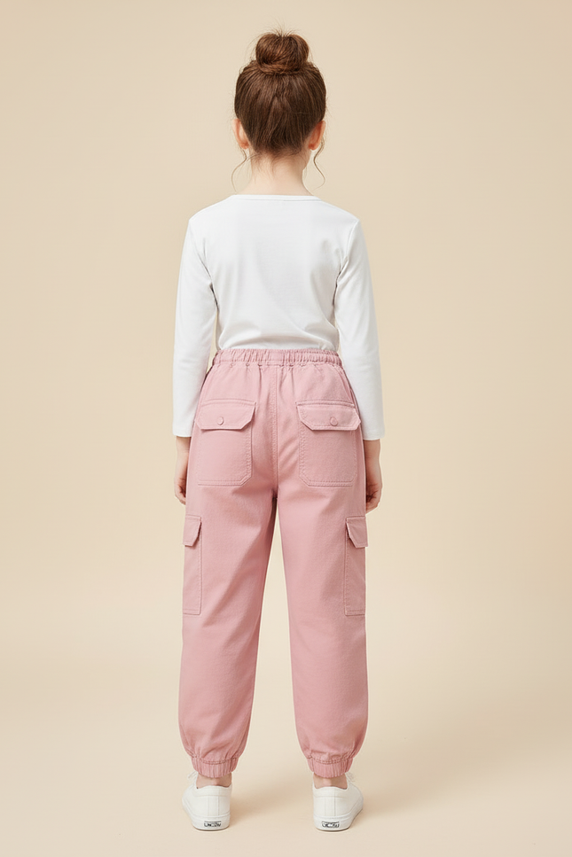 Pantalon Cargo Rose Ample Coton Fille Poches - vue 2