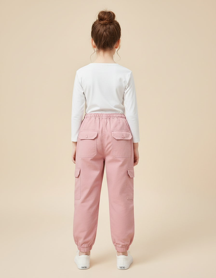 Pantalon Cargo Rose Ample Coton Fille Poches - vue 2