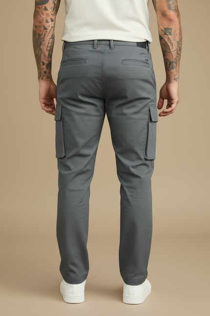 Pantalon Cargo Gris Décontracté Droit Multipoches Homme - Polyester - vue 2