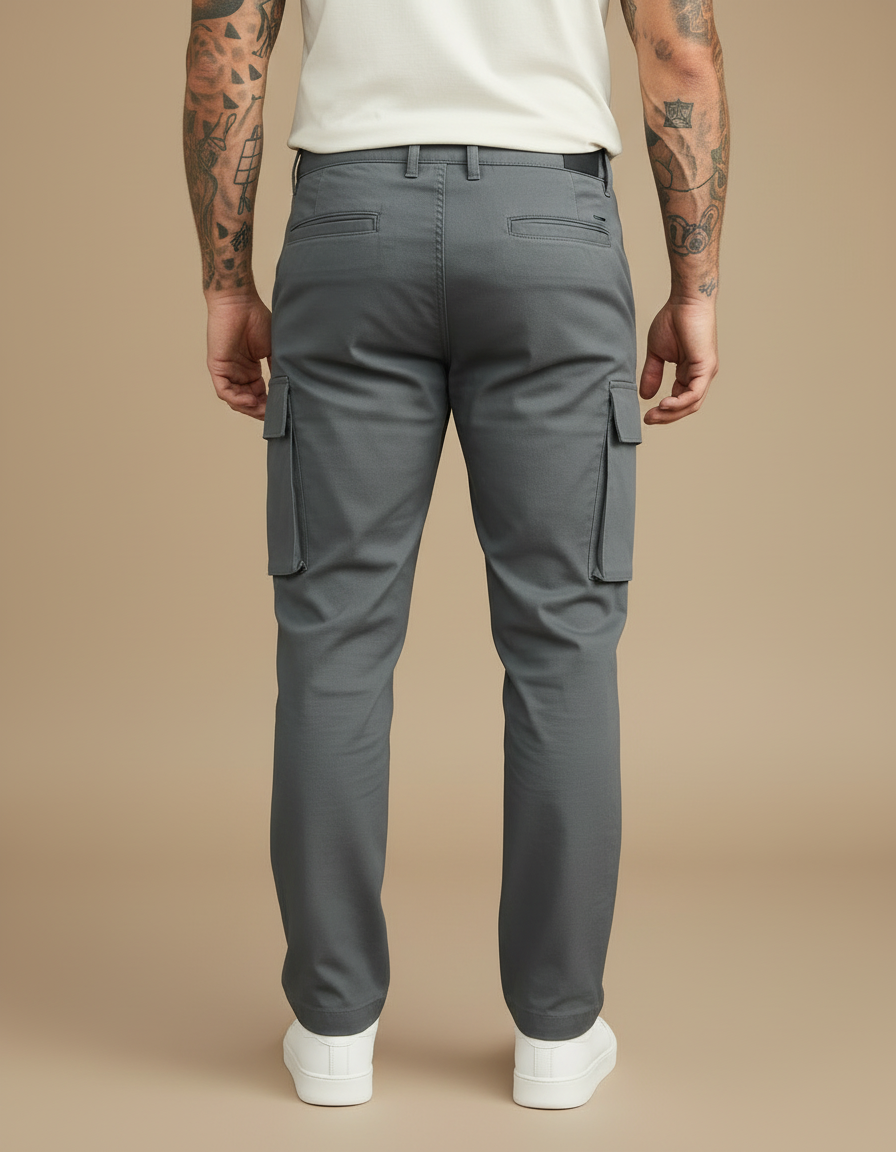 Pantalon Cargo Gris Décontracté Droit Multipoches Homme - Polyester - vue 2