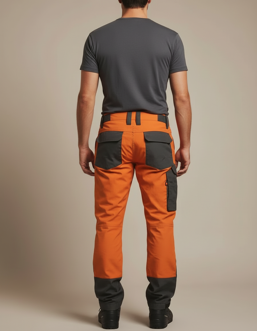 Pantalon Cargo Bicolore Orange Gris Multi-Poches Homme - Multicolore Polyester - vue 2