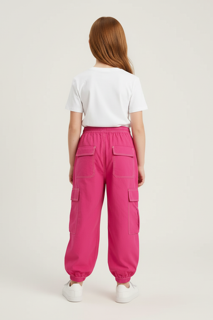 Pantalon Cargo Rose Ample Multipoches Fille Coton - vue 2