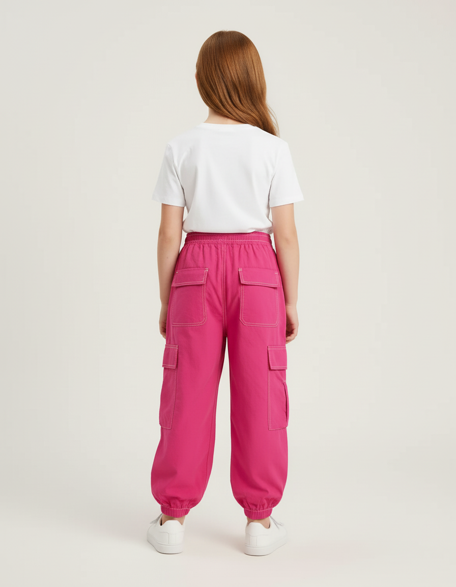 Pantalon Cargo Rose Ample Multipoches Fille Coton - vue 2