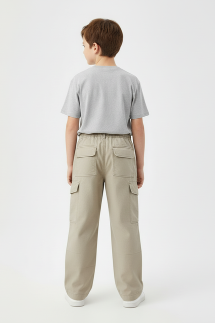 Pantalon Cargo Beige Ample Décontracté Garçon - Gabardine - vue 2