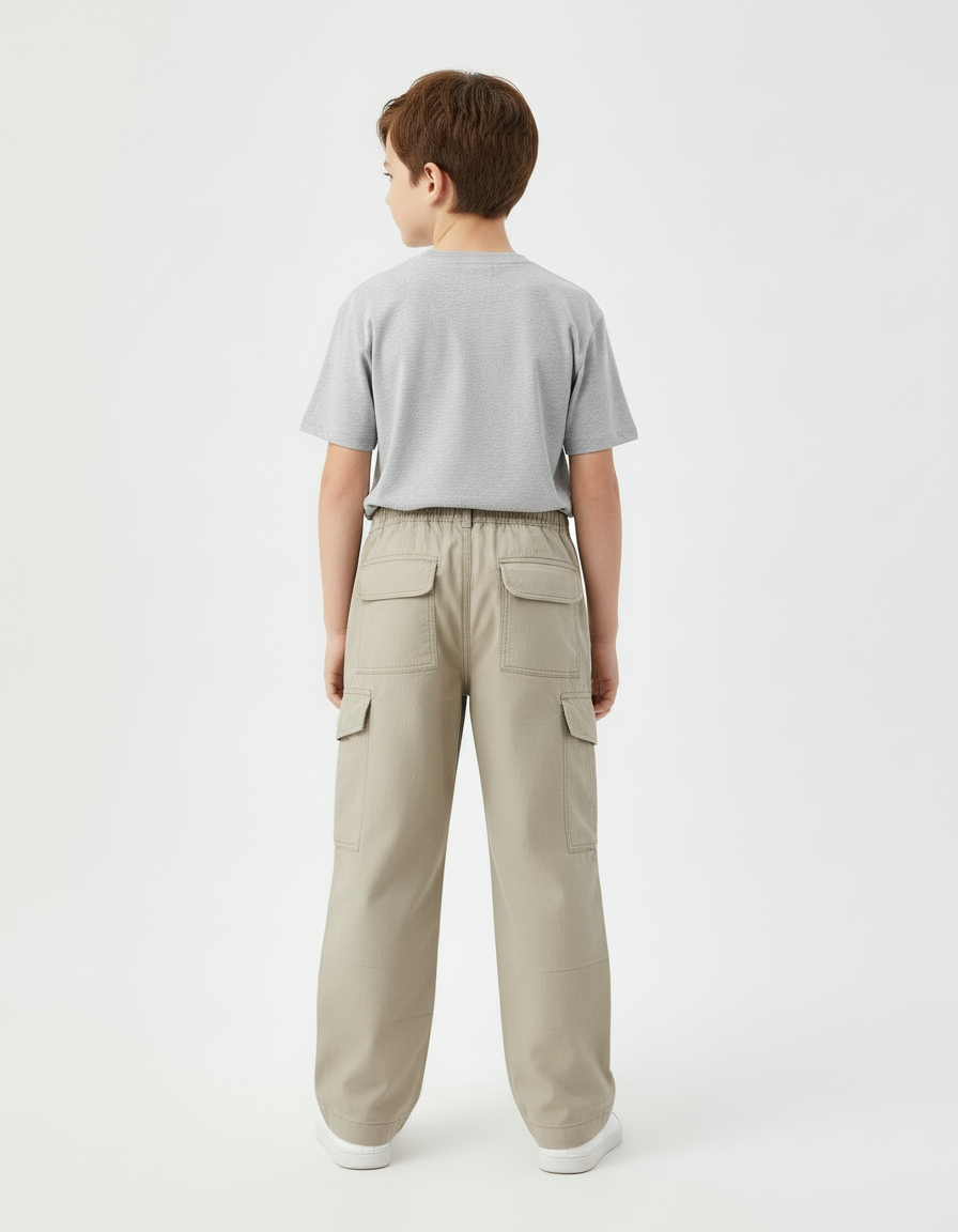 Pantalon Cargo Beige Ample Décontracté Garçon - Gabardine - vue 2