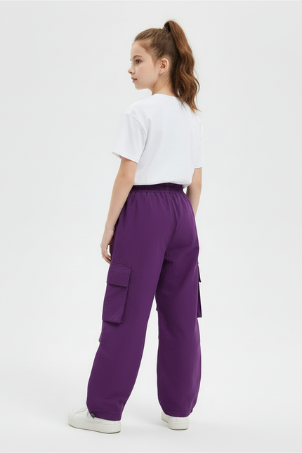 Pantalon Cargo Violet Ample Multipoches Fille Décontracté - Polyester - vue 2