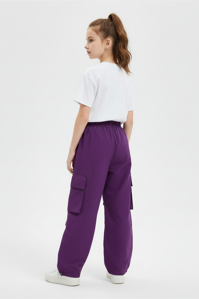 Pantalon Cargo Violet Ample Multipoches Fille Décontracté - Polyester - vue 2