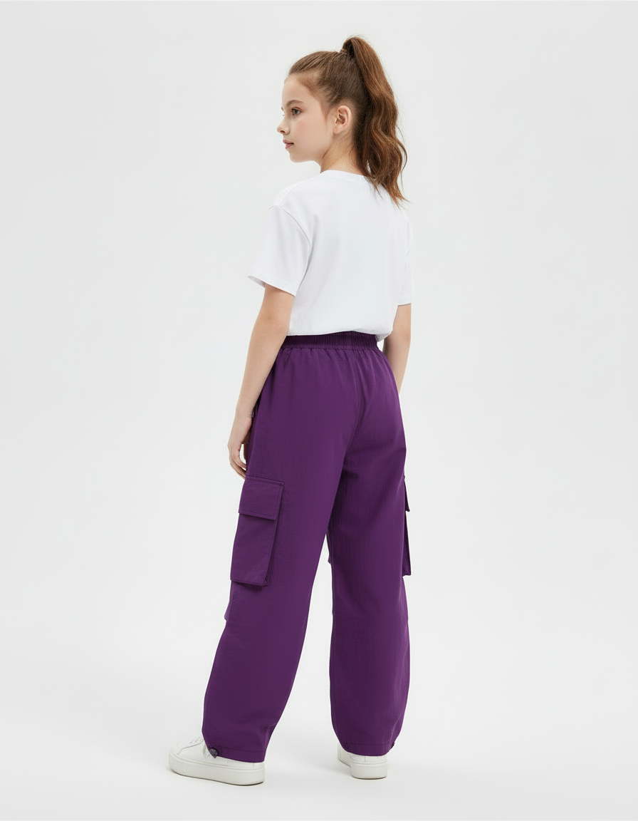 Pantalon Cargo Violet Ample Multipoches Fille Décontracté - Polyester - vue 2