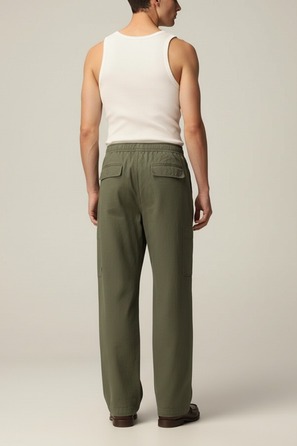 Pantalon Cargo Vert Ample Décontracté Coton Homme - Kaki - vue 2