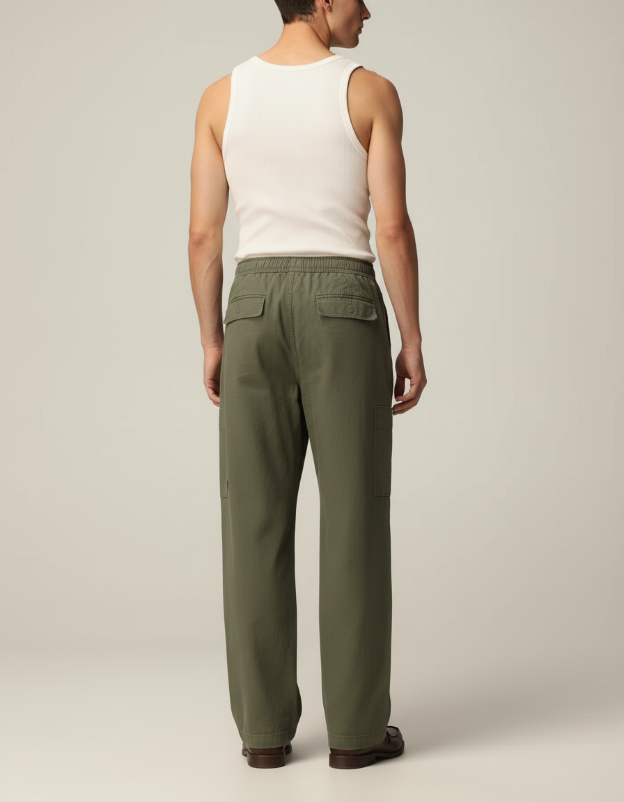 Pantalon Cargo Vert Ample Décontracté Coton Homme - Kaki - vue 2