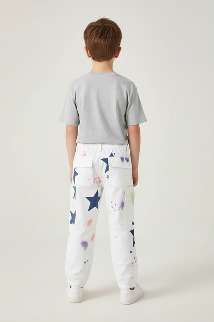 Pantalon Cargo Blanc Imprimé Étoiles Coloré Garçon Décontracté - vue 2