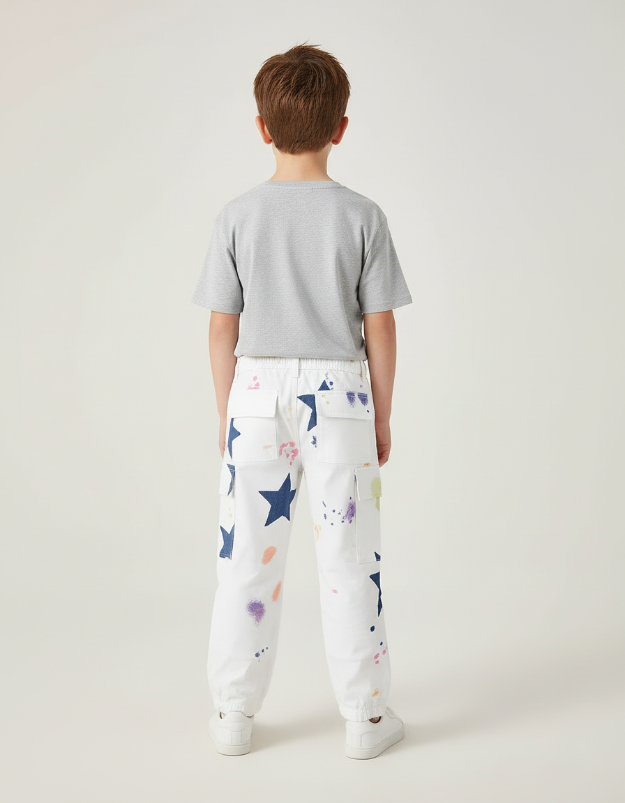 Pantalon Cargo Blanc Imprimé Étoiles Coloré Garçon Décontracté - vue 2