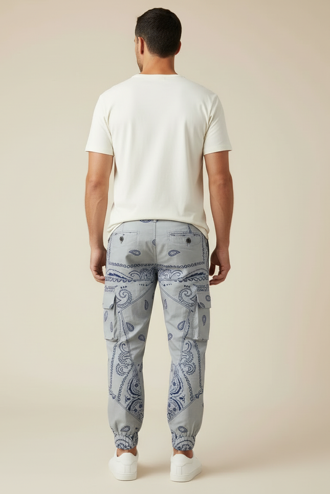 Pantalon Cargo Gris Imprimé Bandana Jogger Homme - Coton - vue 2