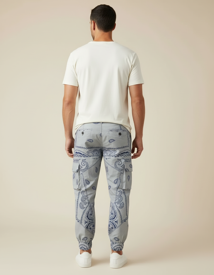 Pantalon Cargo Gris Imprimé Bandana Jogger Homme - Coton - vue 2