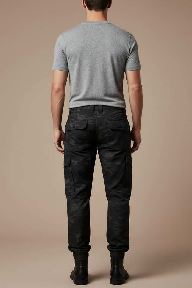 Pantalon Cargo Homme Noir Camouflage Multipoches Jogger - Toile - vue 2