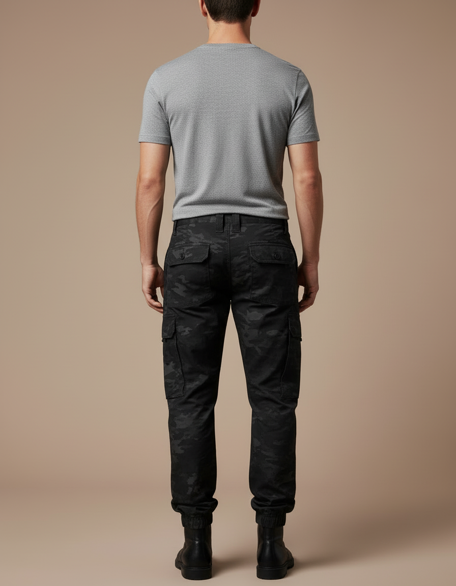 Pantalon Cargo Homme Noir Camouflage Multipoches Jogger - Toile - vue 2