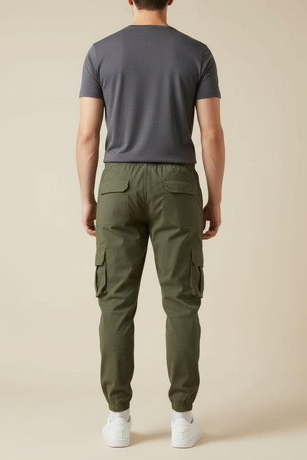 Pantalon Cargo Kaki Ample Coton Multipoches Décontracté - vue 2