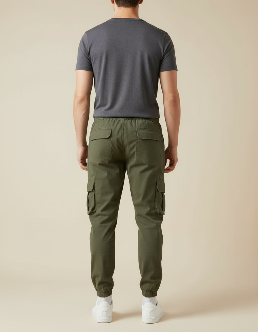 Pantalon Cargo Kaki Ample Coton Multipoches Décontracté - vue 2