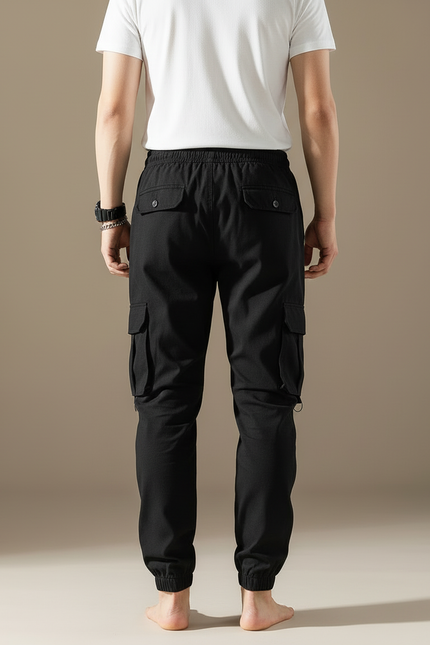 Pantalon Cargo Noir Homme Ample Coton Zippé - vue 2