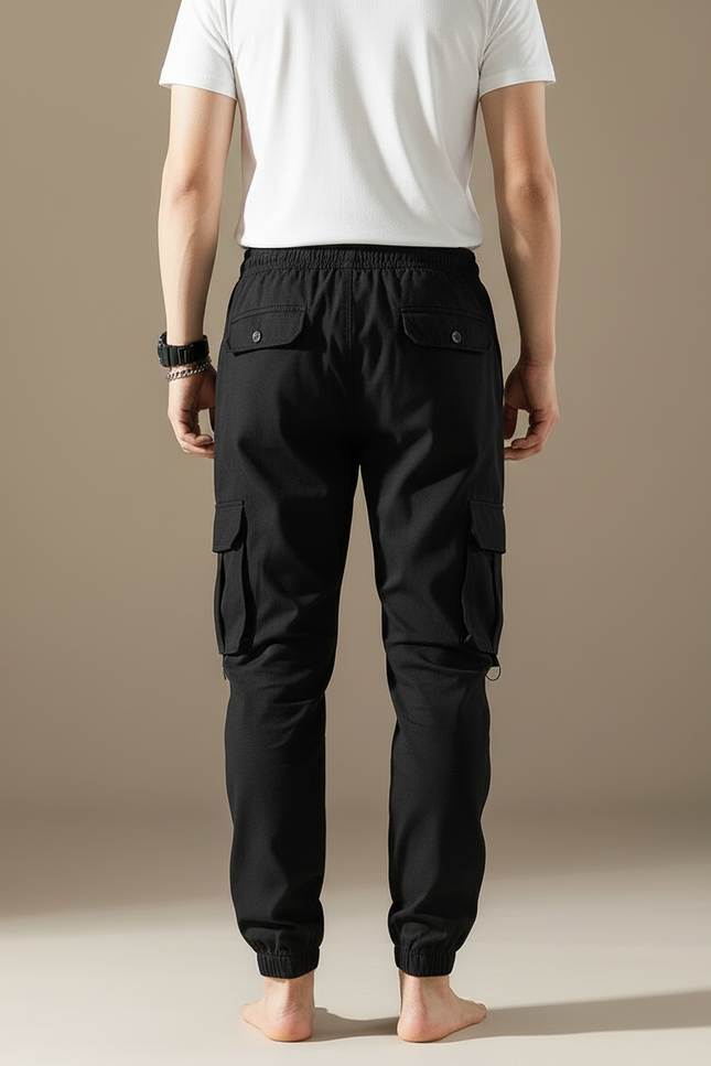 Pantalon Cargo Noir Homme Ample Coton Zippé - vue 2
