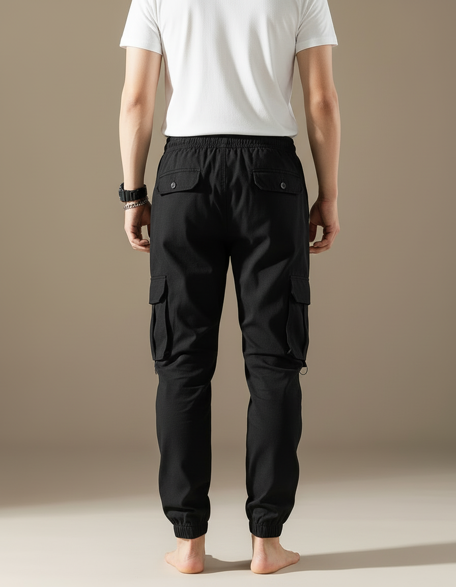 Pantalon Cargo Noir Homme Ample Coton Zippé - vue 2