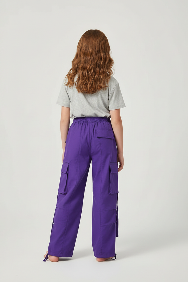 Pantalon Cargo Violet Ample Fille Poches Latérales - Toile - vue 2