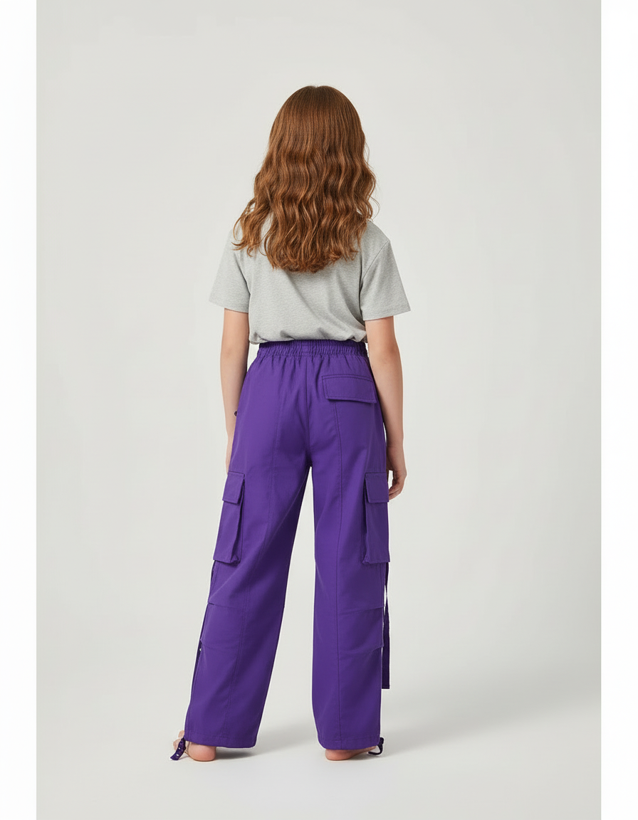 Pantalon Cargo Violet Ample Fille Poches Latérales - Toile - vue 2