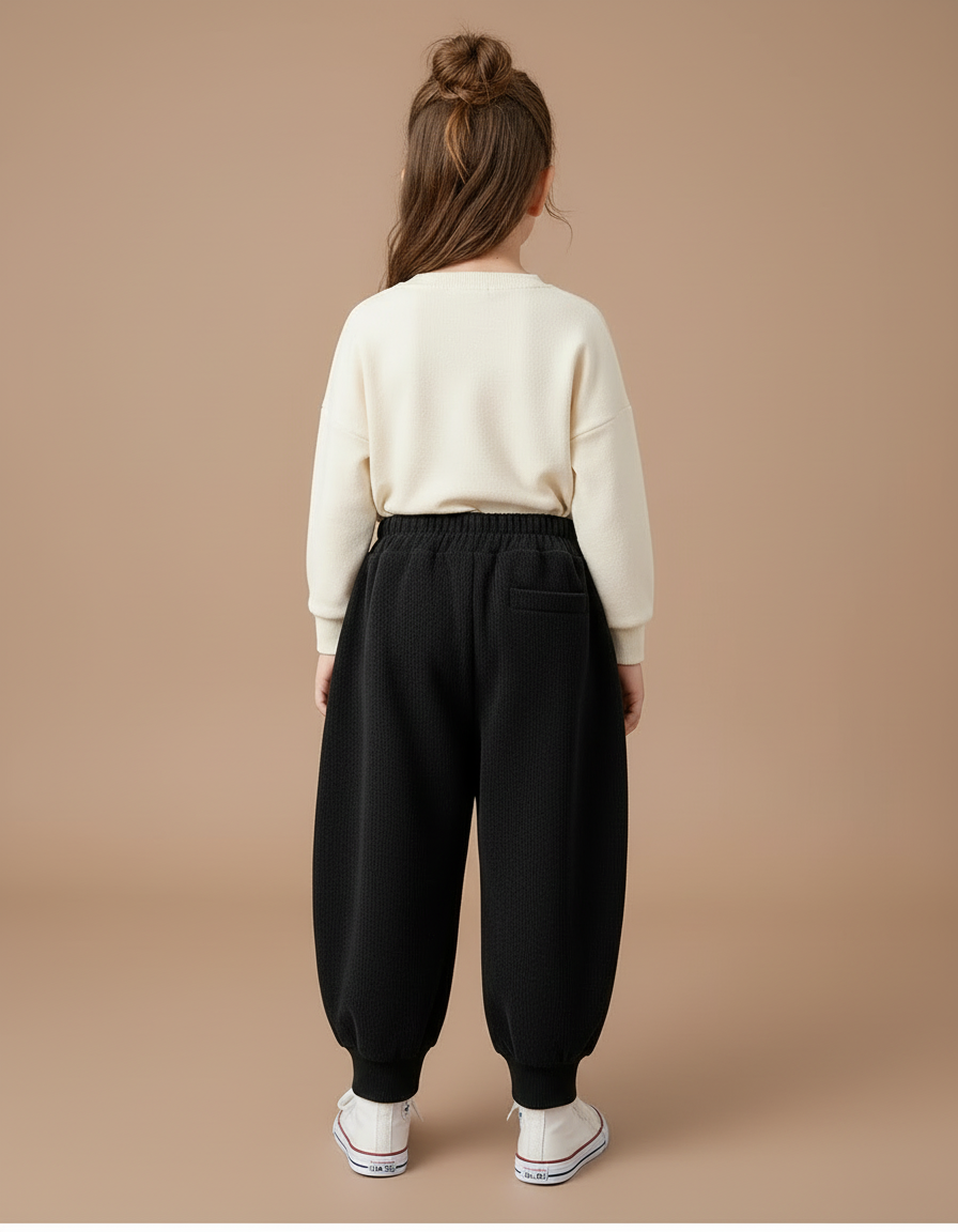 Pantalon Cargo Noir Ample Molleton Poches Enfant - vue 2