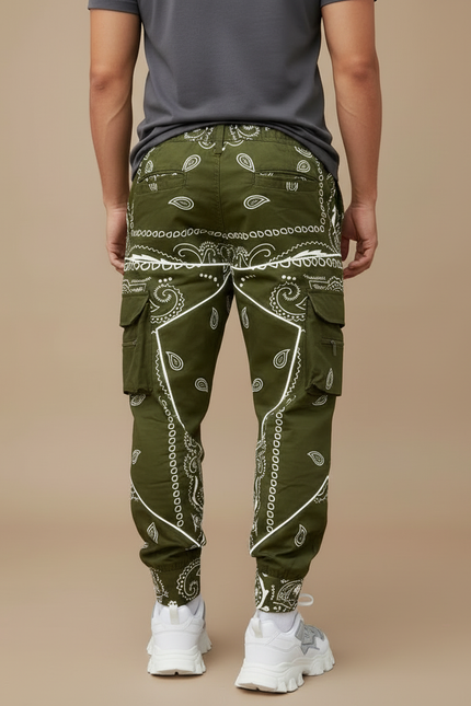 Pantalon Cargo Kaki Bandana Réfléchissant Ample Streetwear - Toile - vue 2