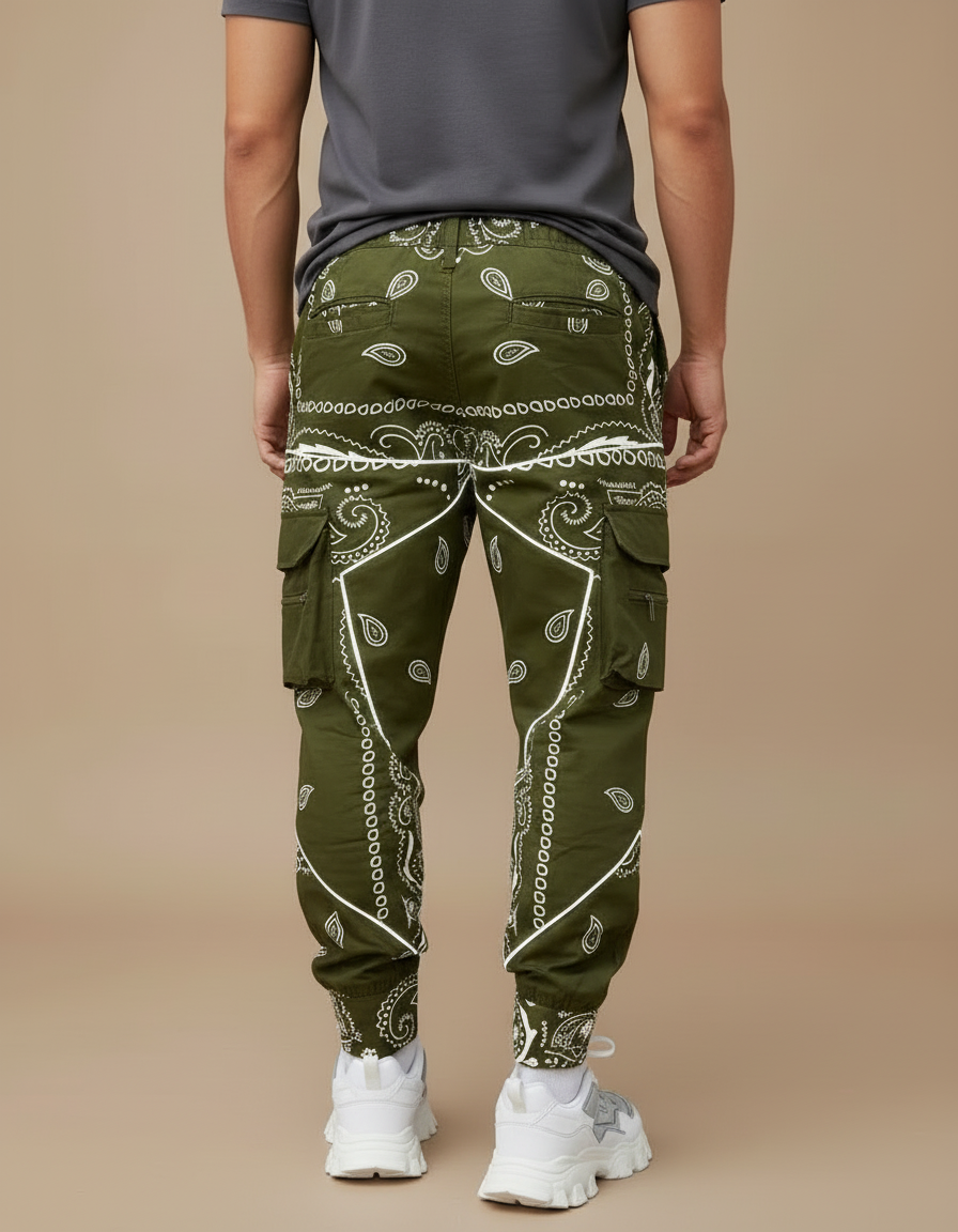 Pantalon Cargo Kaki Bandana Réfléchissant Ample Streetwear - Toile - vue 2