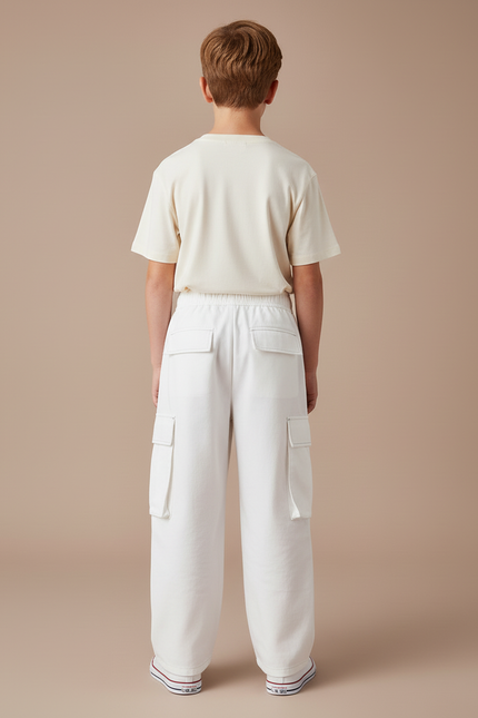 Pantalon Cargo Blanc Ample Élastique Multipoches Garçon - Toile - vue 2