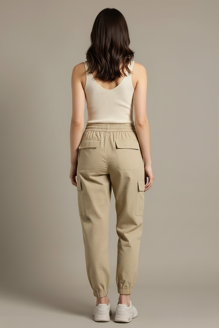 Pantalon Cargo Kaki Femme Taille Haute Décontracté - Gabardine - vue 2
