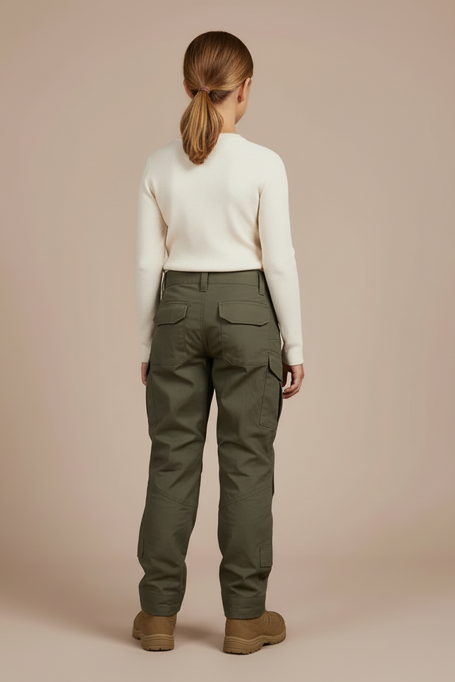 Pantalon Cargo Kaki Enfant Tactique Genouillères Renforcées - Toile - vue 2
