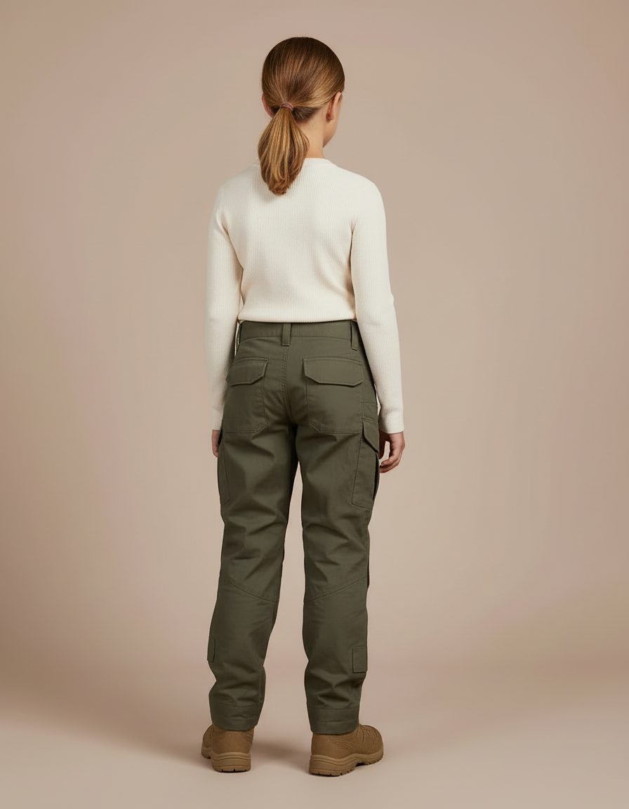 Pantalon Cargo Kaki Enfant Tactique Genouillères Renforcées - Toile - vue 2