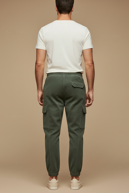 Pantalon Cargo Vert Molletonné Ample Jogger Homme Cordon - vue 2