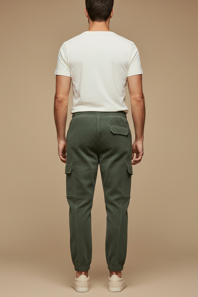 Pantalon Cargo Vert Molletonné Ample Jogger Homme Cordon - vue 2