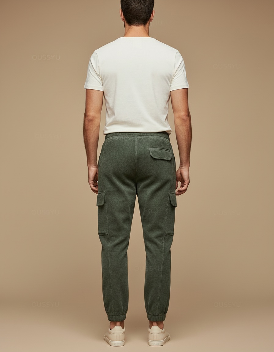Pantalon Cargo Vert Molletonné Ample Jogger Homme Cordon - vue 2