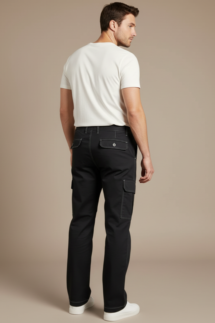 Pantalon Cargo Noir Coton Ample Décontracté Homme - Toile - vue 2