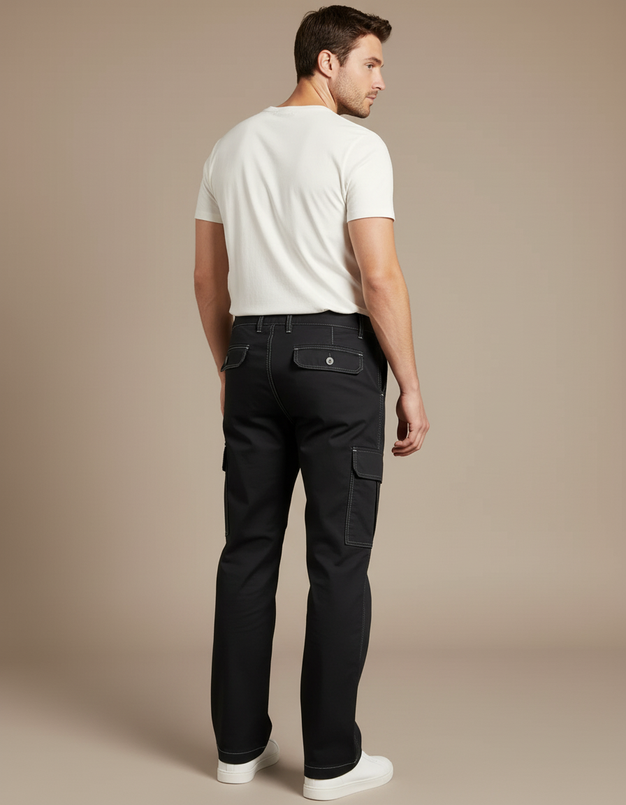 Pantalon Cargo Noir Coton Ample Décontracté Homme - Toile - vue 2