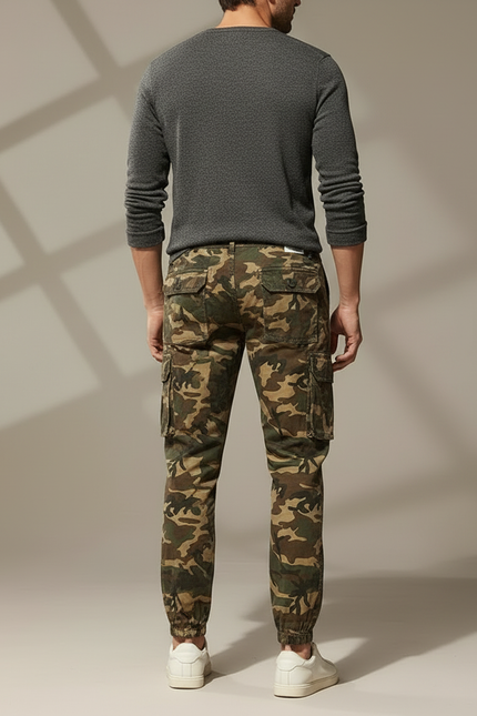 Pantalon Cargo Camouflage Coton Ample Multipoches Jogger - Kaki - vue 2