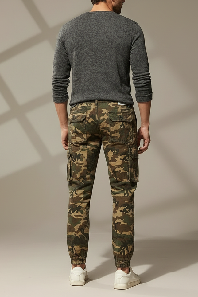 Pantalon Cargo Camouflage Coton Ample Multipoches Jogger - Kaki - vue 2