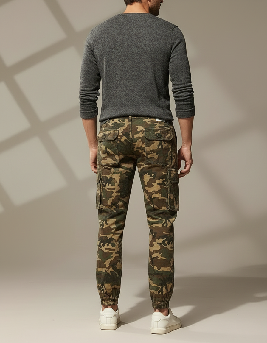 Pantalon Cargo Camouflage Coton Ample Multipoches Jogger - Kaki - vue 2