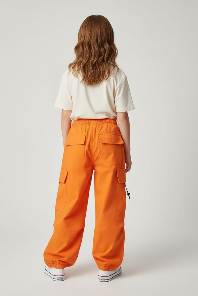 Pantalon Cargo Orange Ample Enfant Coton Poches - Toile - vue 2