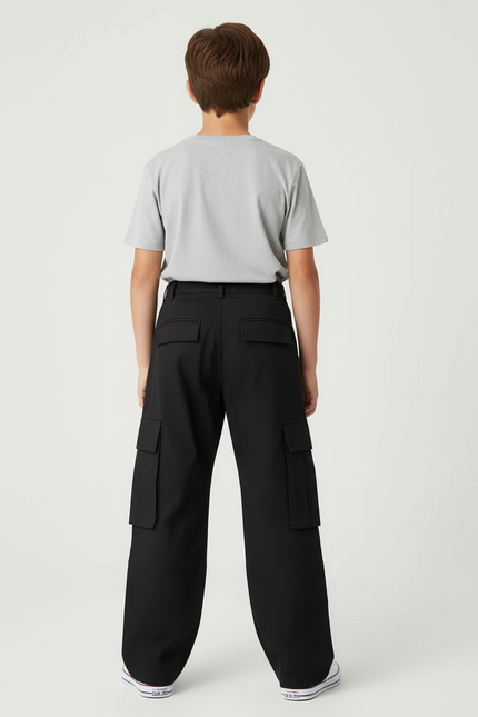 Pantalon Cargo Noir Ample Poches Garçon Décontracté - Coton - vue 2